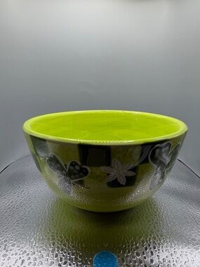 Vibrant Lime Green Floral Ceramic Bowl